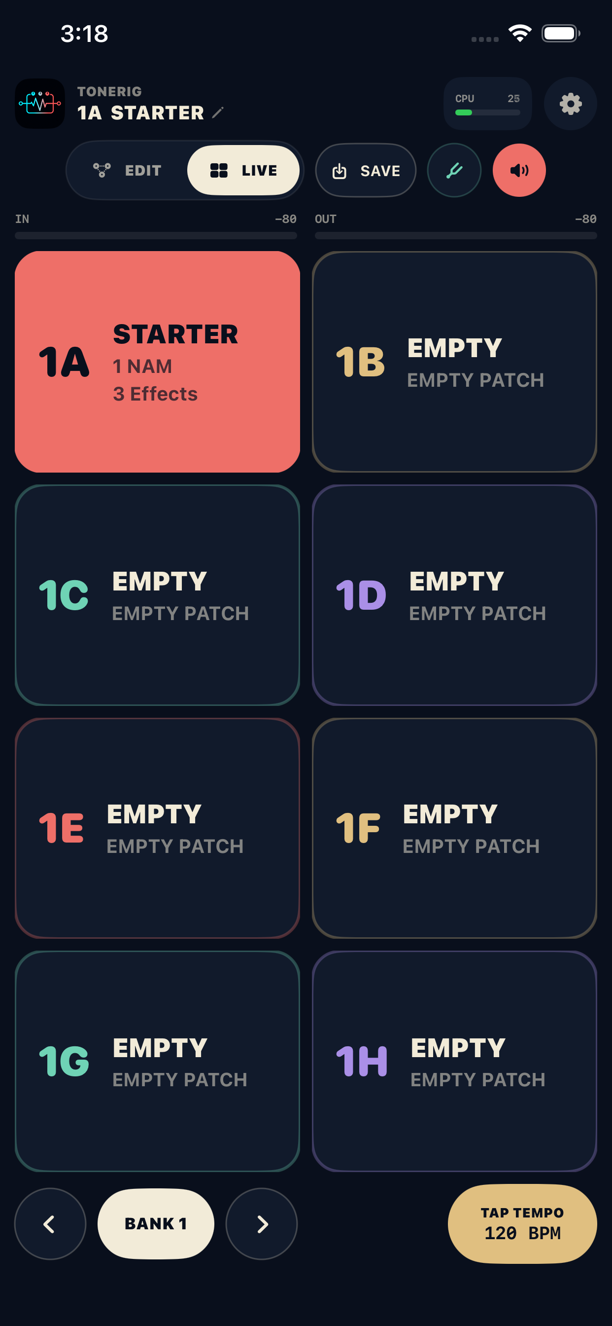Live mode preset grid